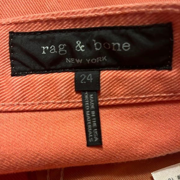 RAG & BONE High Waist Moss Denim Mini Skirt w/ Raw Hem in Coral Haze Size 24 - Picture 7 of 7